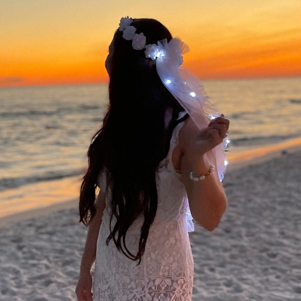 White Rose Flower Crown Light Up LED Veil for Wedding & Bachelorette Parties